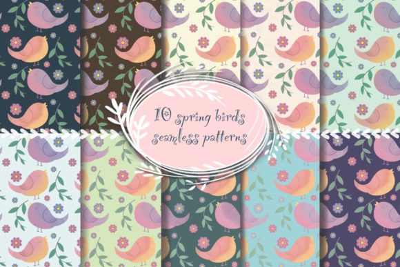 10 Spring Birds Seamless Patterns