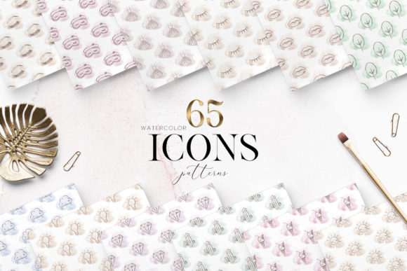 65 Watercolor Icons Patterns: A Practical Resource for Visual Communication Across Disciplines