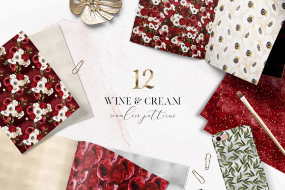 Burgundy Seamless Patterns, Watercolors