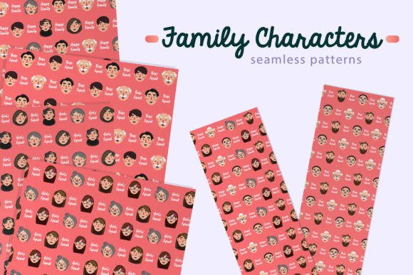 Family Characters Seamless Patterns Q