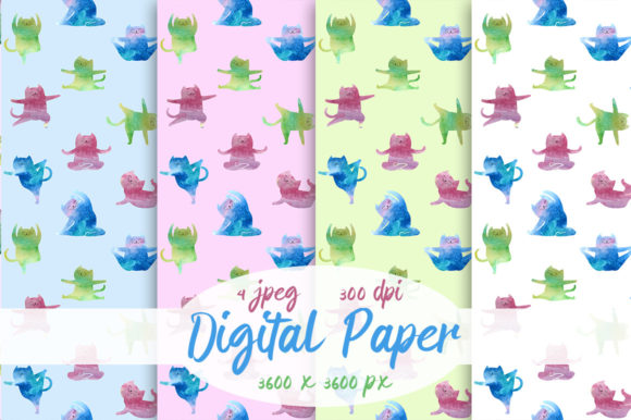 Patterns Glad Yoga Cat, Digital Paper