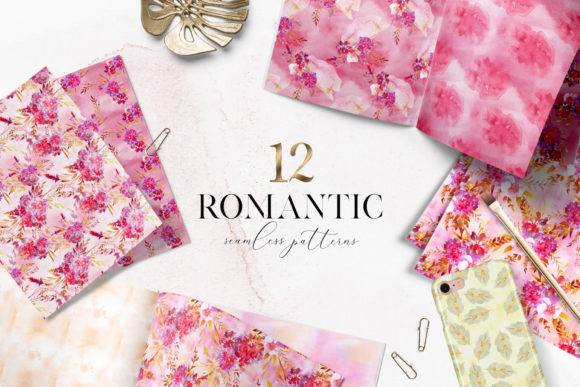 Romantic Watercolor Seamless Patterns