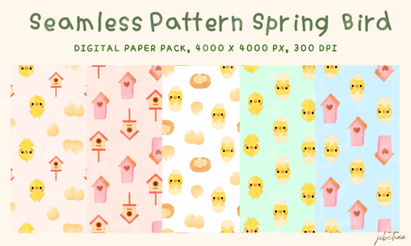 Spring Bird Seamless Patterns, Paper Set
