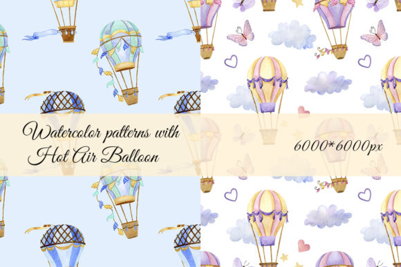 Watercolor Patterns with Hot Air Balloon